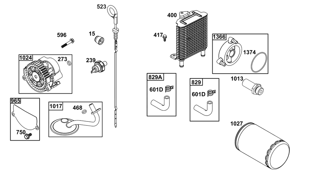 Lubrication Group Diagram and Parts List for 61A277-0100-J1  Briggs and Stratton Engine